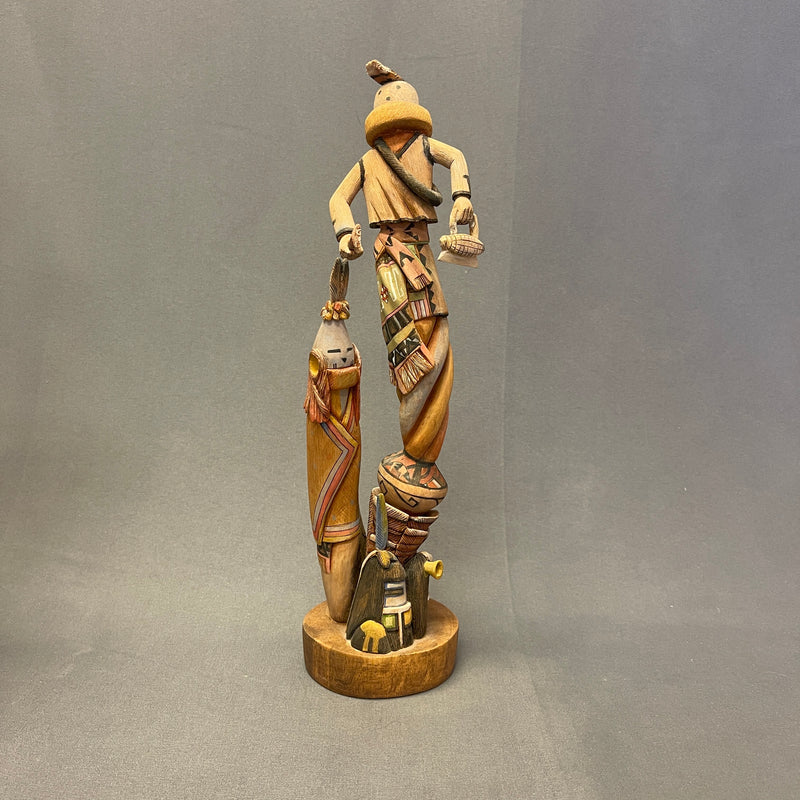 Tom Fredericks Aholi and Eototo Carving with Long Hair Kachina, Hopi, authentic Hopi kachina (JM108)