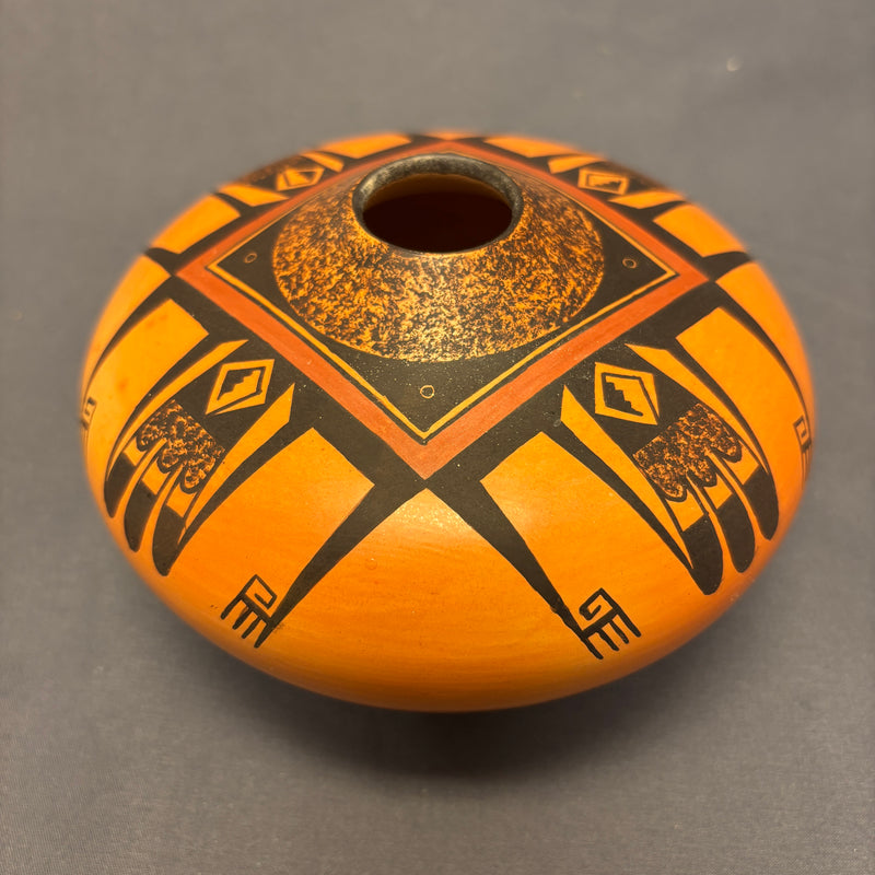 Gloria Mahle, Hopi Wide Painted Pot with Parrot Tail Design  (JM125)