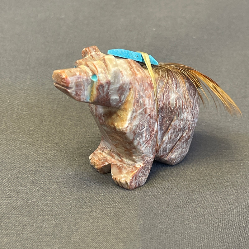 Zuni Pink Marble Bear Fetish with Arrow and Feather Gift Bundle  (JM136)