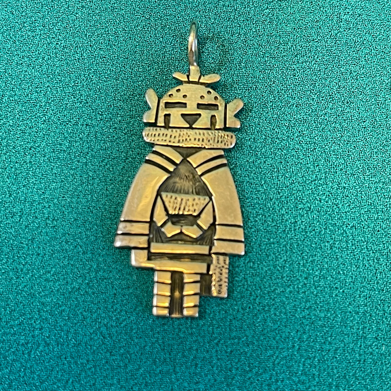 Marcus Lomayestewa Sterling Silver Hopi Snow Maiden Kachina Pendant, Authentic Native American  (JM171)