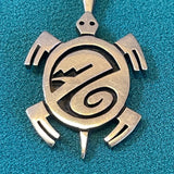 Ramon Dalangyawma Sterling Silver Hopi Overlay Turtle Pendant on Silver Rope Chain  (JM172)