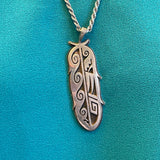 Ramon Dalangyawma Silver Hopi Overlay Feather Pendant on Silver Rope Chain   (JM177)