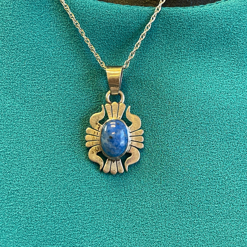 Allison Lee Silver Pendant with Denim Lapis on Silver Chain, vintage-Authentic Navajo (JM181)