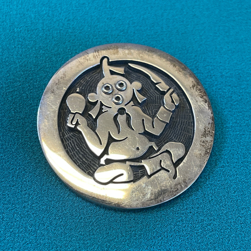 Ramon Dalangyawma Silver Hopi Overlay Mudhead Pin/Pendant (JM182)