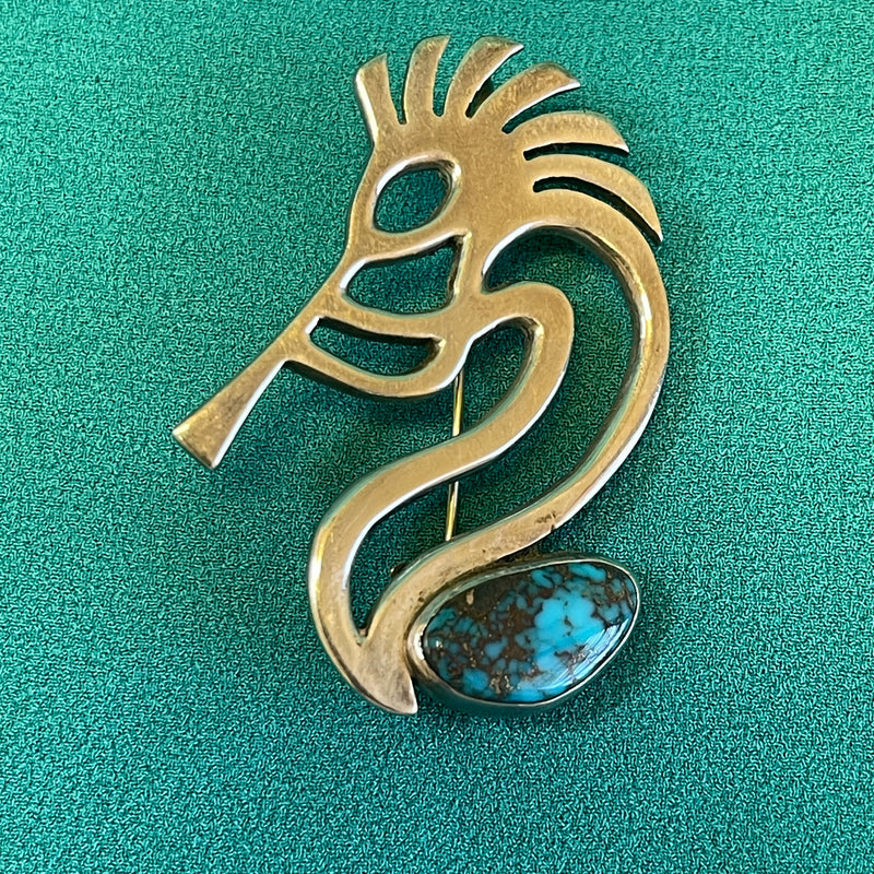 Allison Lee Navajo Sterling Silver Kokopelli Pin/Pendant with Turquoise (JM185)