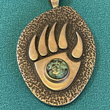 Ramon Dalangyawma Hopi Sterling Silver Overlay Bear Paw Pendant with Turquoise (JM189)