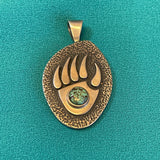 Ramon Dalangyawma Hopi Sterling Silver Overlay Bear Paw Pendant with Turquoise (JM189)