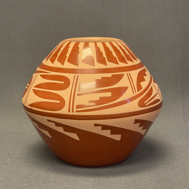 Mary H. Loretto, Jemez Pueblo  Authentic Jemez Handmade Eagle Feather Painted Pot (JM23)