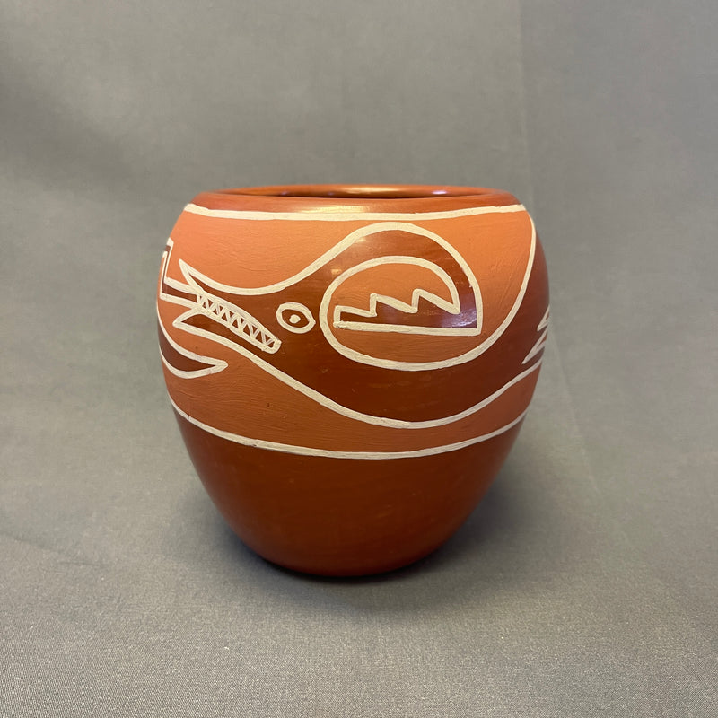 Nicolasa Naranjo Vintage Santa Clara Pueblo, Handmade Polished and Painted Clay Pot with Avanyu Design (JM2)
