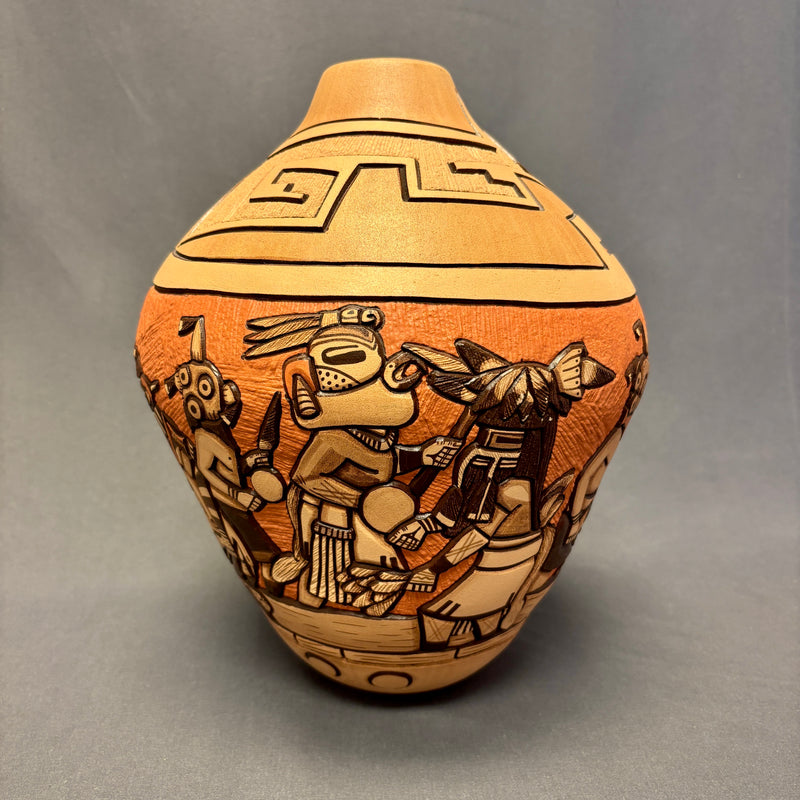 Marty and Elvira Nampeyo Hopi Carved Pot with Kachina Design   (JM30)