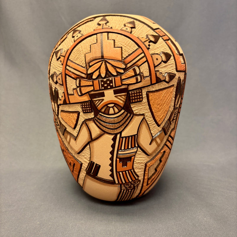 Marty and Elvira Nampeyo Hopi Carved Pot with Kachina Design   (JM32)