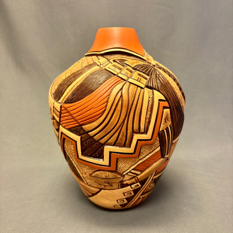 Tom Polacca Hopi Carved Pot with Longhair Kachina Design   (JM33)