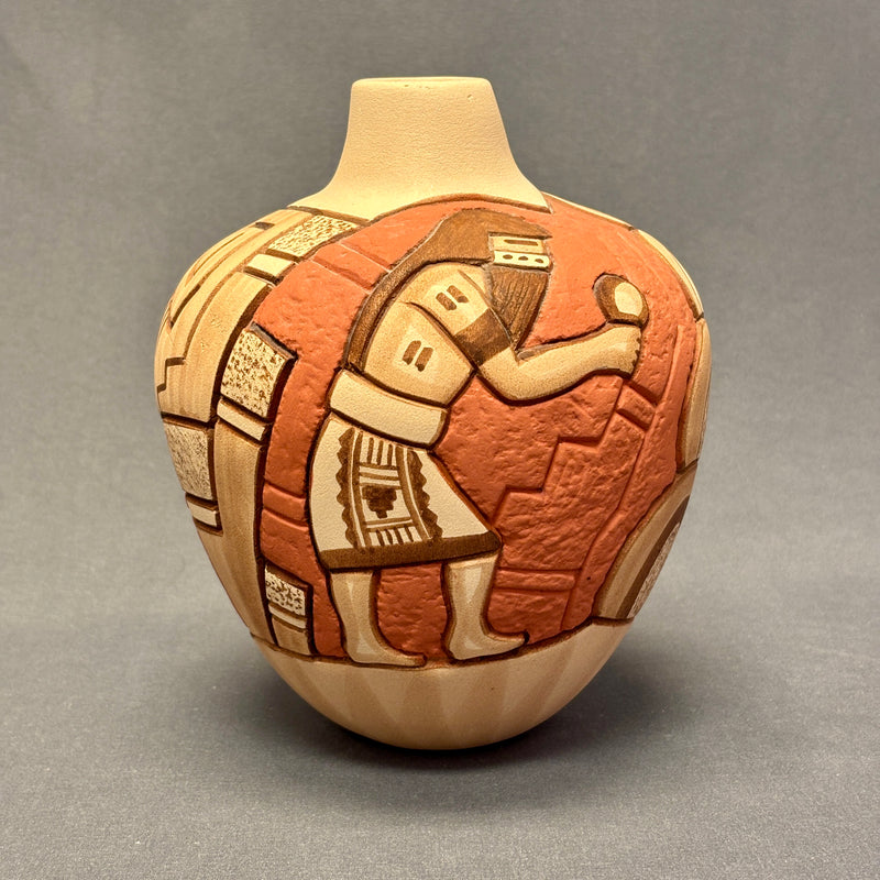 Tom Polacca Hopi Carved Pot with Longhair Kachina  (JM34)