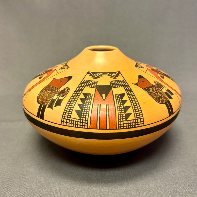 Gloria Mahle, Hopi Wide Painted Pot with Bird Design  (JM47)