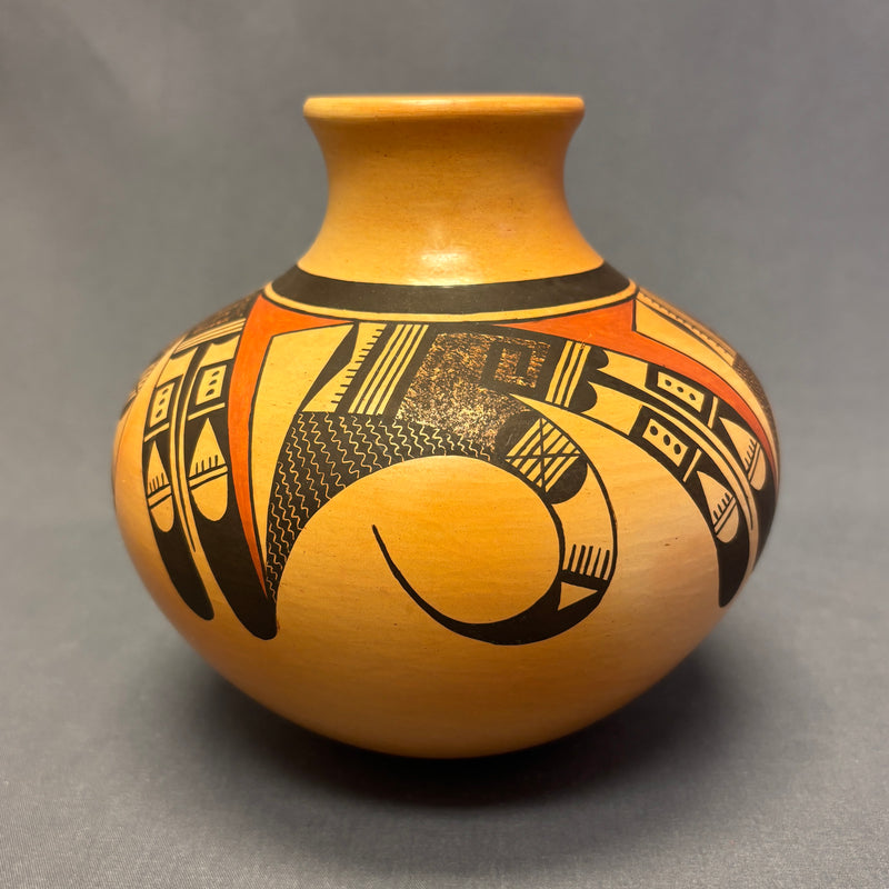Gloria Mahle, Hopi Wide Painted Pot with Parrot Design  (JM52)