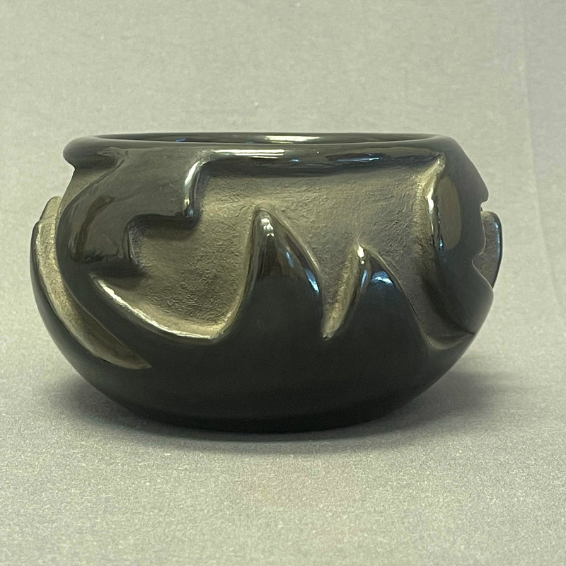 Frances Salazar Vintage Santa Clara Pueblo, Handmade Black ware Pot with Carved Design (JM8)