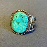 Navajo large turquoise silver cuff - split shank handmade vintage - authentic Navajo statement piece! (KD101)