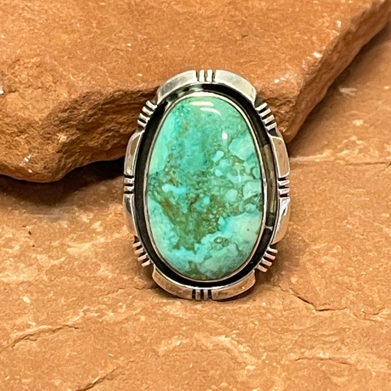 Navajo Sterling Silver and Green Turquoise Shadowbox Ring - size 8.25  (KK6)