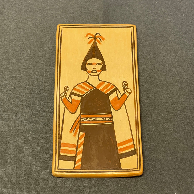 Jean Sahme Nampeyo, Hopi Pottery Tile with Female Clown Dancer Design ca. 1999  (NL35)