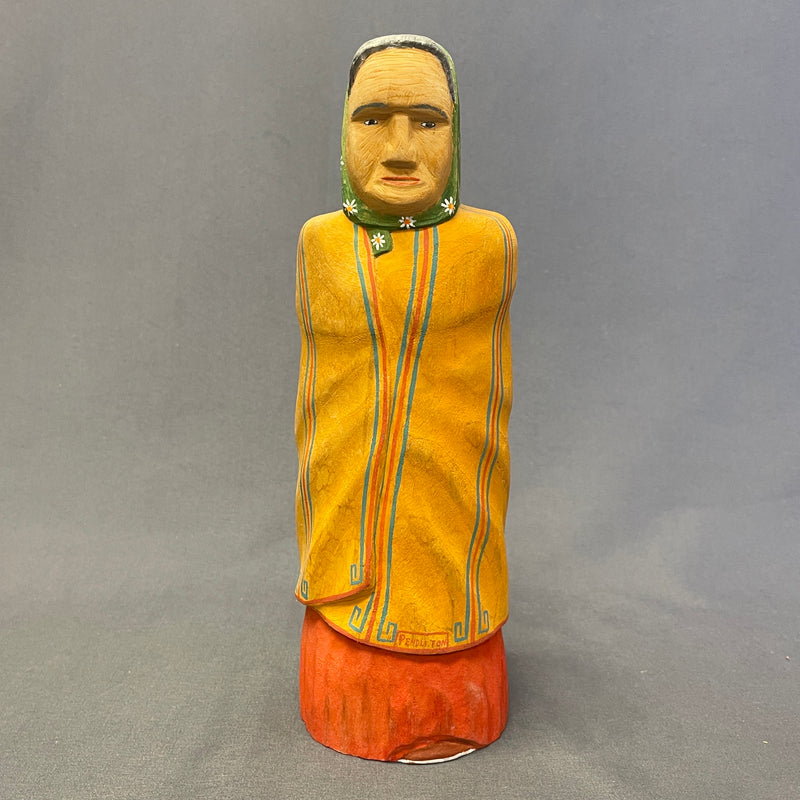Navajo Folk Art Elder Woman Painted Wood Carving, authentic Native American ca. 1995  (NL37)