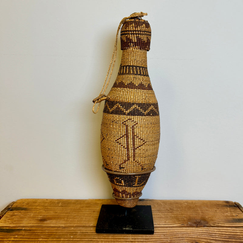 Antique Hat Creek Figurative Basketry with Glass Bottle (NLC24)