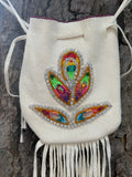 Phyllis Bearskin, Seneca/Cayuga & Chickasaw - Beaded, Brain-tanned Leather Bag with Fringe    (PB2)