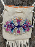 Phyllis Bearskin, Seneca/Cayuga & Chickasaw - Beaded, Brain-tanned Leather Bag with Fringe    (PB5)