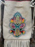 Phyllis Bearskin, Seneca/Cayuga & Chickasaw - Beaded, Brain-tanned Leather Bag with Fringe    (PB8)