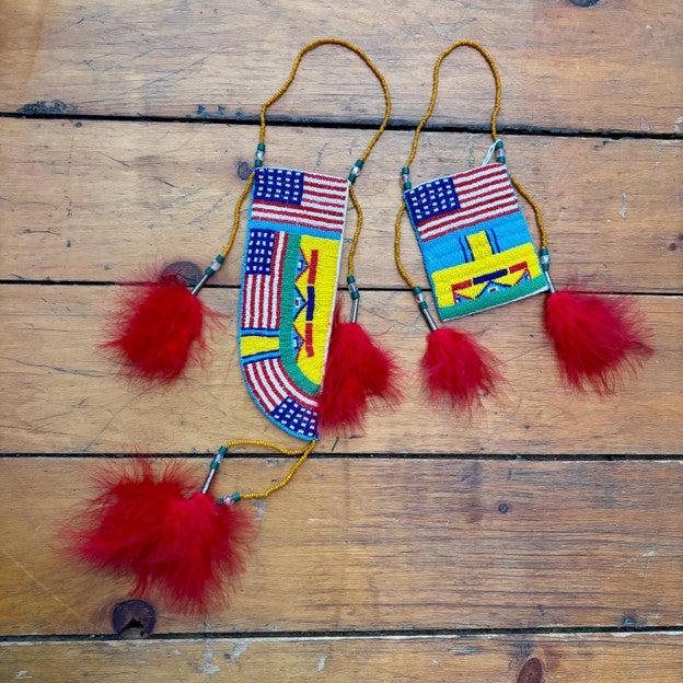 Charles Chief Eagle Patriotic Beaded Set-Knife Sheath and Mirror Bag, made in 1993   (GM135, GM247)