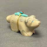 Picasso Marble Zuni Bear Fetish with Turquoise Arrowhead Gift Bundle  (RK218)