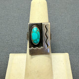 Authentic Vintage Navajo Shadowbox Overlay Ring with Turquoise - size 4 3/4   (SM14)