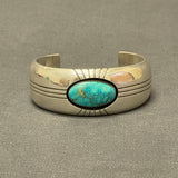 Gene and Martha Jackson, Navajo Bracelet with Large Turquoise Stone and Carved Detailing   (SP50)