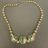 Mike Chee, Navajo Sterling Silver Beaded Necklace with Hexagonal Shadowbox Pendants and Turquoise, vintage   (SP5)