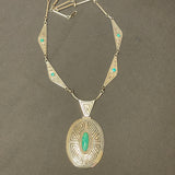 Tammy Nelson, Navajo Overlay Necklace with Maze Design and Turquoise Stones, vintage Native American   (SP8)