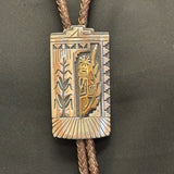 Authentic Hopi Sterling Silver and 14k Gold Overlay Bolo Tie with Kachina Design - Milson Taylor? (SS137)