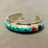 Larry Begay, Navajo Multi-Stone Cobblestone Inlay Sterling Silver Cuff, authentic Native American (SS8)