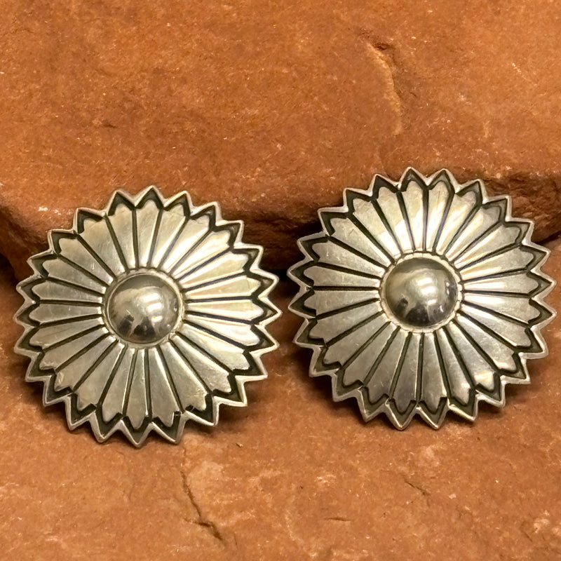 Authentic Navajo Sterling Silver Concho-style Post Earrings, vintage  (SS99)