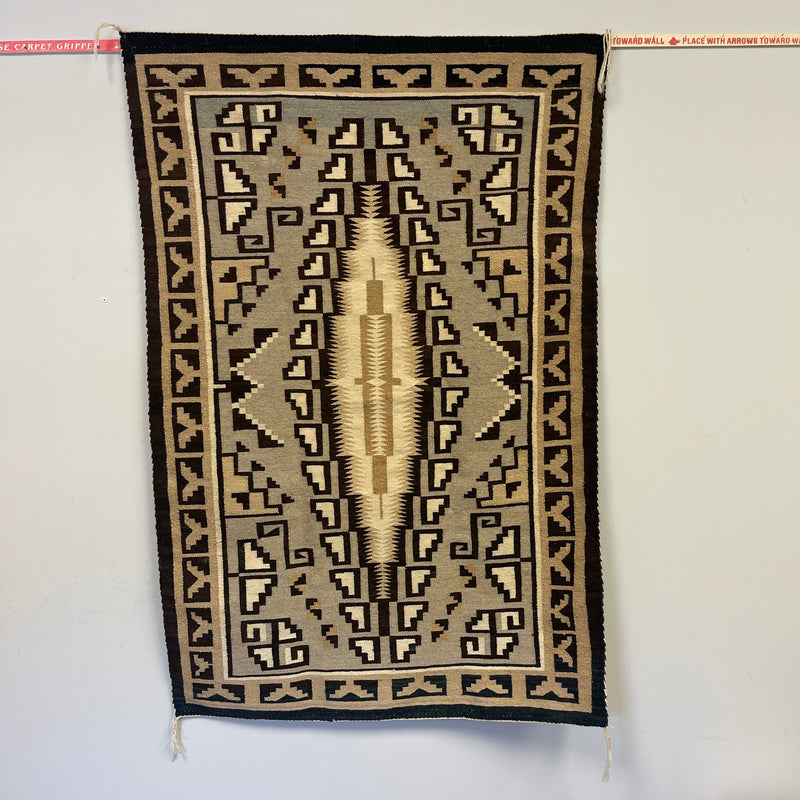 Navajo Wool Rug Weaving in Two Grey Hills Style, vintage  (VW111)
