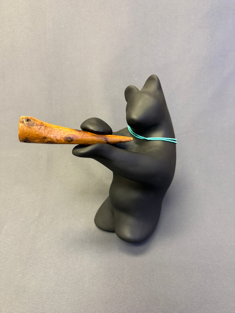 D. Andrew Rodriguez Laguna Pueblo Black Bear Clay Flute Player Figurine (WHC46)