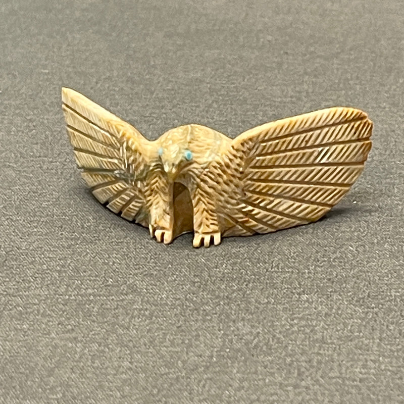 Herbert Hustito Zuni Alabaster Eagle Fetish with Turquoise Eyes, vintage Native American   (WHC53)