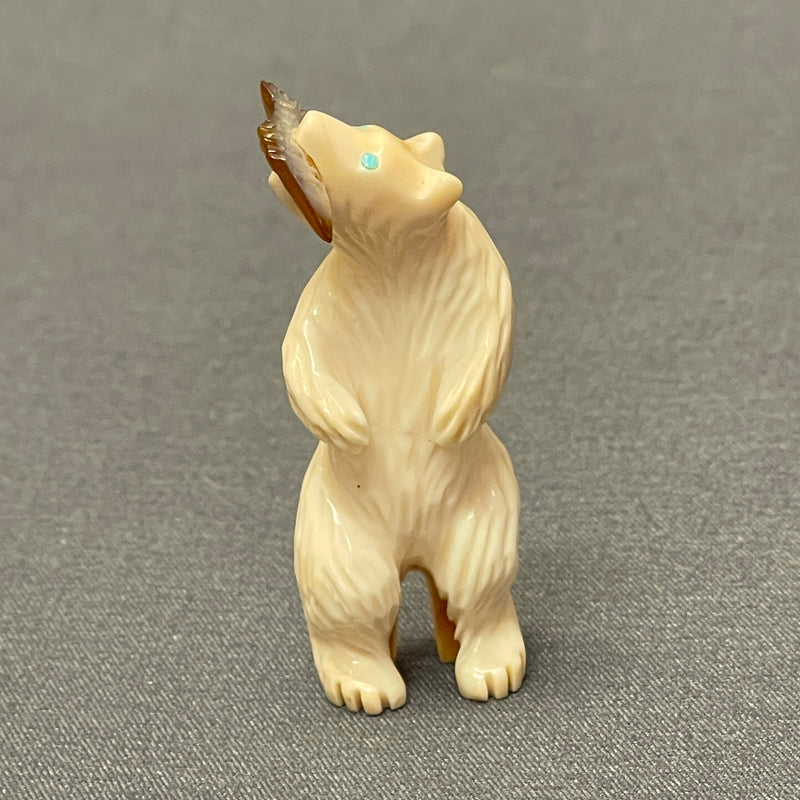 Zuni Bone Standing Bear Fetish with Abalone Shell Fish  (WHC54)
