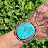 Navajo large turquoise silver cuff - split shank handmade vintage - authentic Navajo statement piece! (KD101)