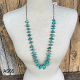 Turquoise Santo Domingo Nugget Vintage Necklace - 1970s single strand turquoise Heishe (AS85)