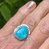Blue Kingman turquoise Native American ring by Lucy Jake, Navajo SZ 7 1/2 (3/42)