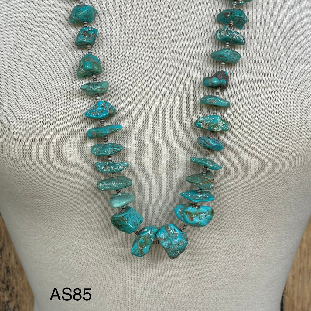 Turquoise Santo Domingo Nugget Vintage Necklace - 1970s single strand turquoise Heishe (AS85)