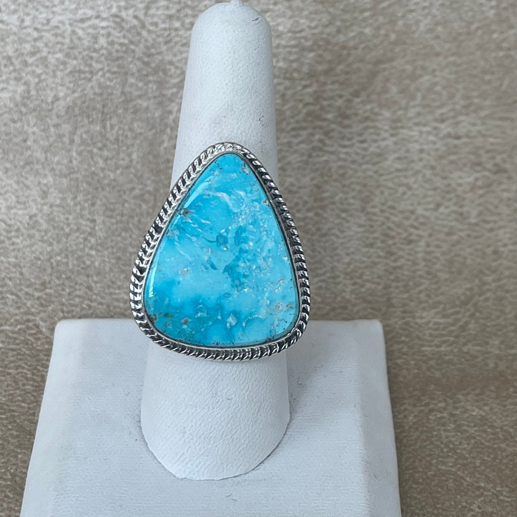Kingman Turquoise Ring by Lyle Piaso, Navajo - Native American Turquoise Ring size 9 (3/40)