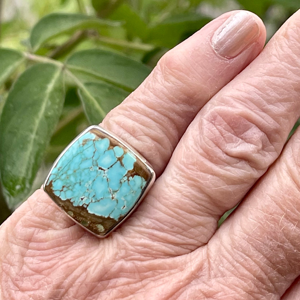 Turquoise & Silver Ring by Douglas Zachary - Native American Square cut Turquoise Ring SZ 6 3/4 (3/45)