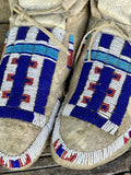 North Plains/Cheyenne Authentic Native American beaded moccasins - Late 1800s Antique Moccasins.  Sinew sewn with glass beads (GM72)