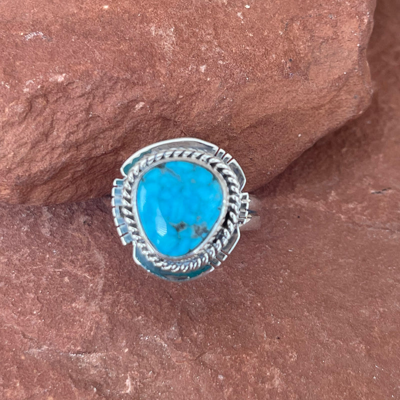 Blue Kingman turquoise Native American ring by Lucy Jake, Navajo SZ 5 3/4 (3/43)