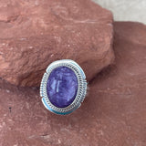 Purple charoite and silver Native American ring by Burt Francisco, Navajo SZ 9 (3/38)